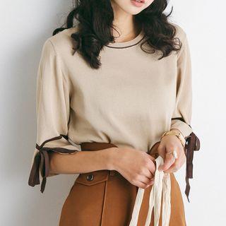 Tie-sleeve Round Neck Knit Top