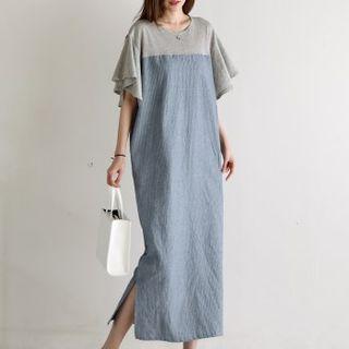 Flutter-sleeve Stripe-panel Maxi Dress