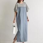 Flutter-sleeve Stripe-panel Maxi Dress