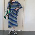 Short-sleeve Striped Loose-fit Dress As Figure - One Size