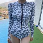 Long-sleeve Leopard Print Swimsuit