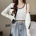 Contrast Trim Cropped Cardigan / Tank Top