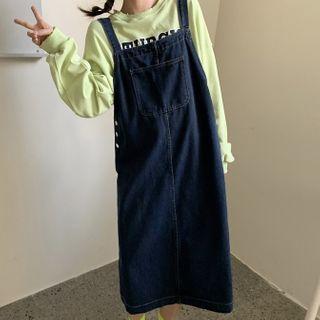 Plain Overall Dress Dark Blue - One Size
