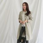 Frilled-neck Snap-button Long Jacket