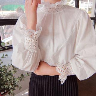 Smocked Eyelet-lace Trim Top