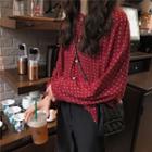 Long-sleeve Dotted Blouse Vintage Red - One Size