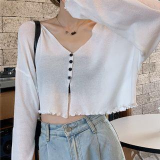 Button Up Crop Knit Top