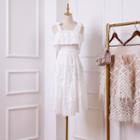 Sleeveless Lace Trim Ruffled A-line Midi Dress