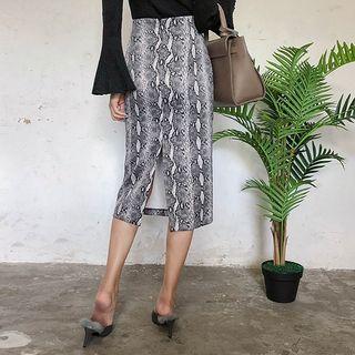 Snakeskin H-line Midi Skirt
