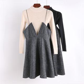 Set: Spaghetti Strap Dress + Long-sleeve Top