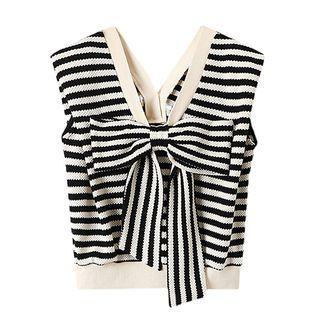 Sleeveless Striped Bow Top