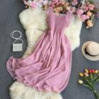 Sleeveless Mesh Maxi A-line Dress Pink - One Size