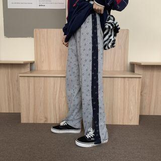Smiley Face Print Wide Leg Pants