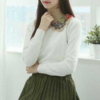 Crochet-collar Knit Top