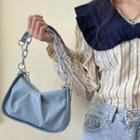Chain Strap Ruched Faux Leather Shoulder Bag