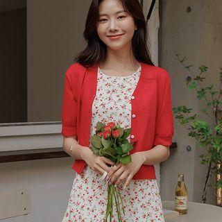 Vivid Elbow-sleeve V-neck Cardigan