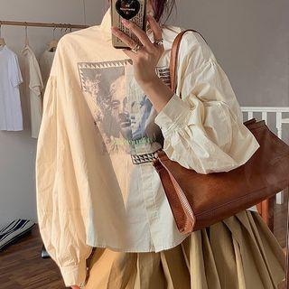 Face Print Shirt / Pleated Skirt