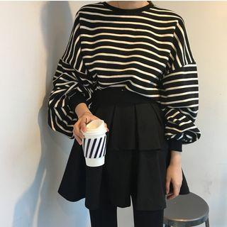 Striped Pullover / High Waist A-line Skirt