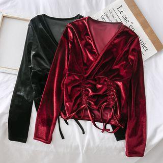 V-neck Drawstring Velvet Top
