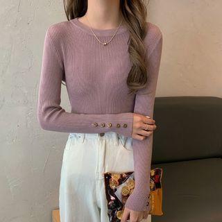 Round-neck Buckled Knit Sweater