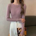 Round-neck Buckled Knit Sweater