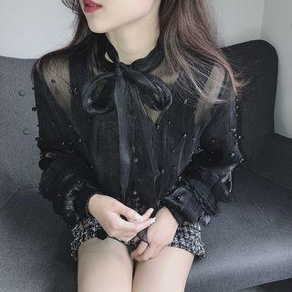 Beaded Long-sleeve Loose-fit Blouse