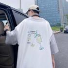 Short-sleeve Mock Two-piece Drinks Print T-shirt