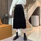 High-waist Layered Midi Skirt Black - One Size