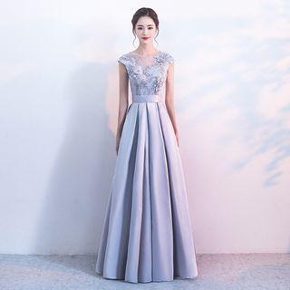 Cap-sleeve Mesh Panel A-line Evening Gown