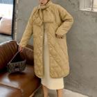 Set: Quilted Button-up Long Coat + Scarf