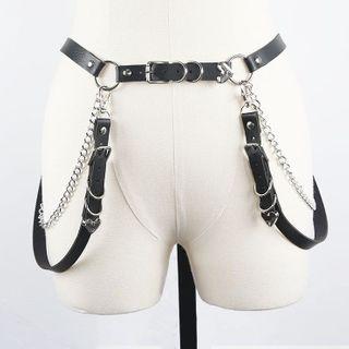 Alloy Chain Faux Leather Layered Belt Black - One Size