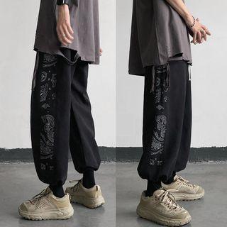 Paisley Print Drawstring-cuff Cropped Sweatpants