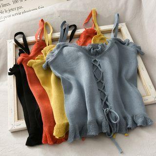 Lace-up Ruffled Crop Vest