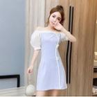 Two-tone Panel Ruffle Trim Mini A-line Dress
