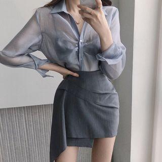Plain Shirt / Irregular Hem Mini Skirt