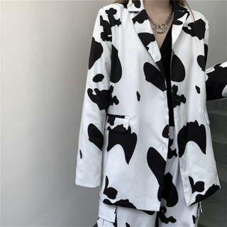 Cow-print Lapel Collar Blazer As Shown In Figure - One Size