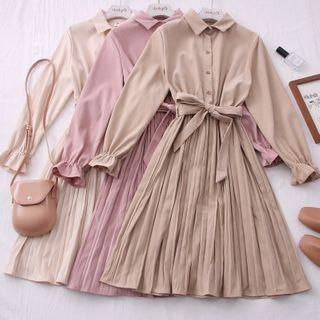 Pleated Midi Shirtdress In 6 Colors