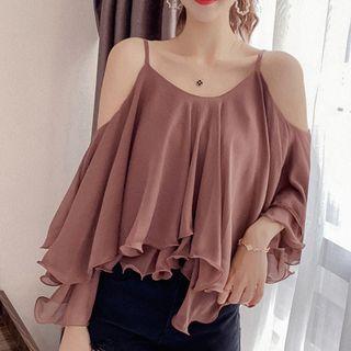 Two-way Cold Shoulder Chiffon Top