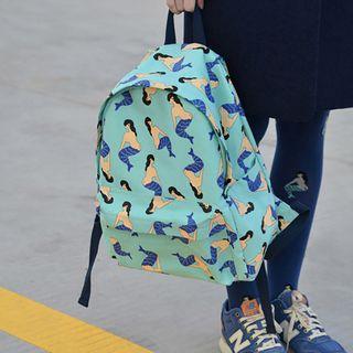 Mermaid Print Canvas Backpack