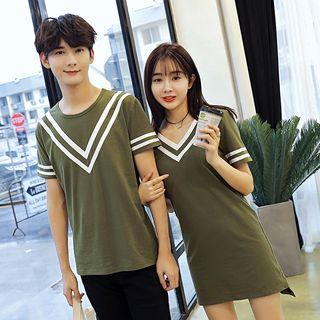 Chevron Short-sleeve T-shirt / V-neck Dress