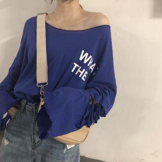 Distressed Lettering Long-sleeve Loose-fit Top