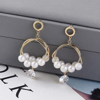 925 Sterling Silver Faux Pearl Hoop Dangle Earring 1 Pair - 138815 - One Size