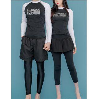 Couple Matching Set: Long-sleeve Rashguard + Swim Shorts + Pants