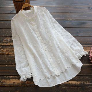 Floral Applique Blouse White - One Size