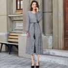 Long-sleeve Plaid Midi Dress Plaid - Black & White - M