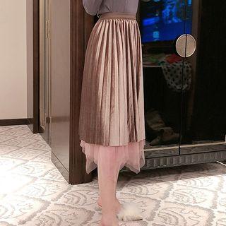 Reversible Midi Accordion Pleat Skirt Champagne - One Size