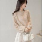 Set: Puff-sleeve Sweater + Midi A-line Skirt