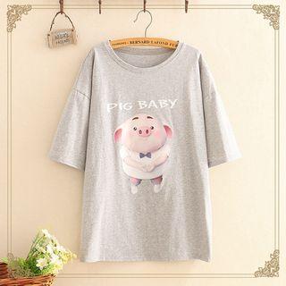 Pig Print Round-neck Short-sleeve Top