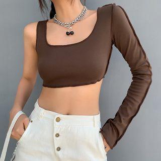 Long-sleeve Asymmetrical Crop Top