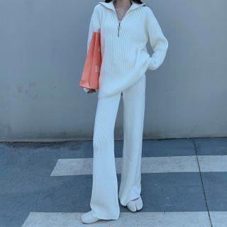 Half-zip Sweater / Knit Straight-leg Pants